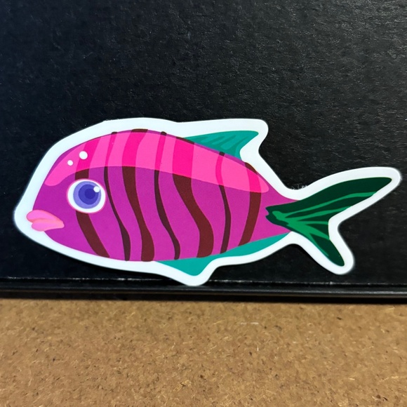 PINK , PURPLE AND GREEN FISH STICKER - Picture 1 of 1